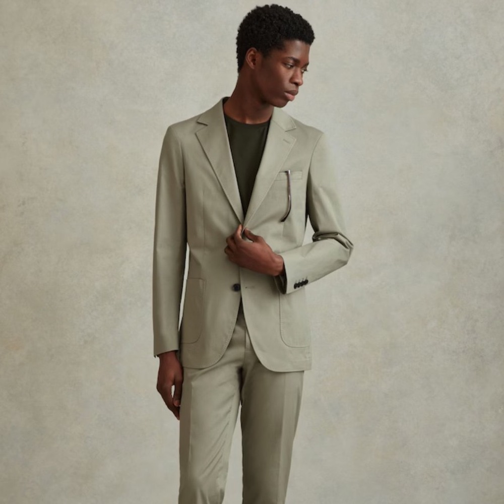 Reiss Crawford Slim Fit Cotton Blend Single Breasted Blazer in Sage 42